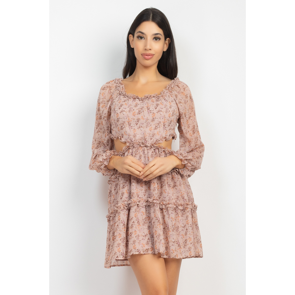 Ruffled Cutout Ditsy Floral Dress - Picture 4 of 8